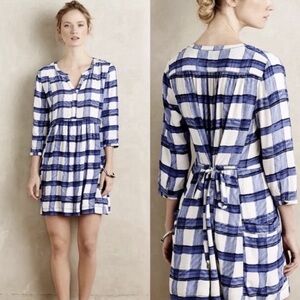 Anthropologie Maeve Devery Shirtdress in blue and white plaid